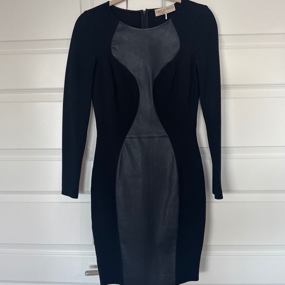 Authentic Emilio Pucci Leather Insert Fitted Dress Size 6